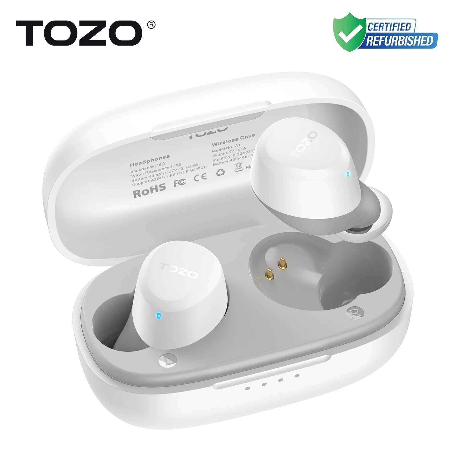 Refurbished TOZO TWS Earbuds in - Ear Wireless Bluetooth Headsets with With Mic Touch Control Sport Waterproof for Iphone Android - ZEVON