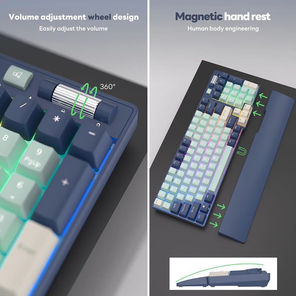 RK Royal Kludge RK96 96 - Key RGB Mechanical Gaming Keyboard with hot - swap switches and tri - mode connectivity (Bluetooth 5.0, 2.4G wireless, USB - C) - Zevon