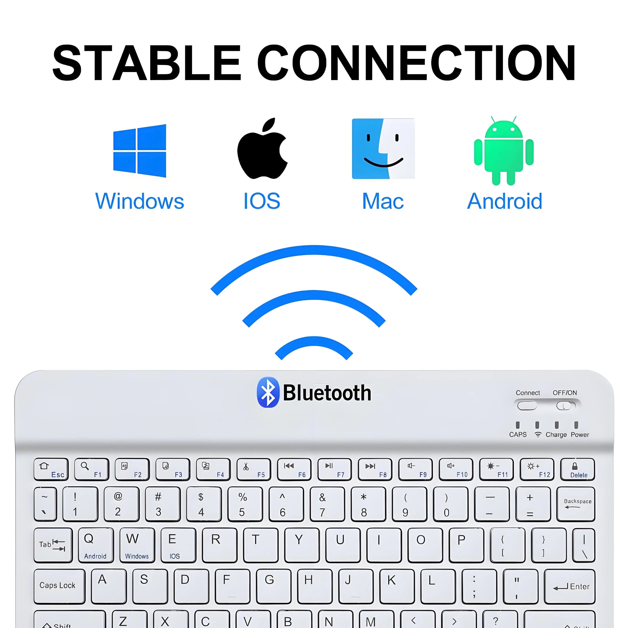 Slim Bluetooth 5.0 Wireless Keyboard – Rechargeable Travel Keyboard for iOS, Android & Windows - Zevon
