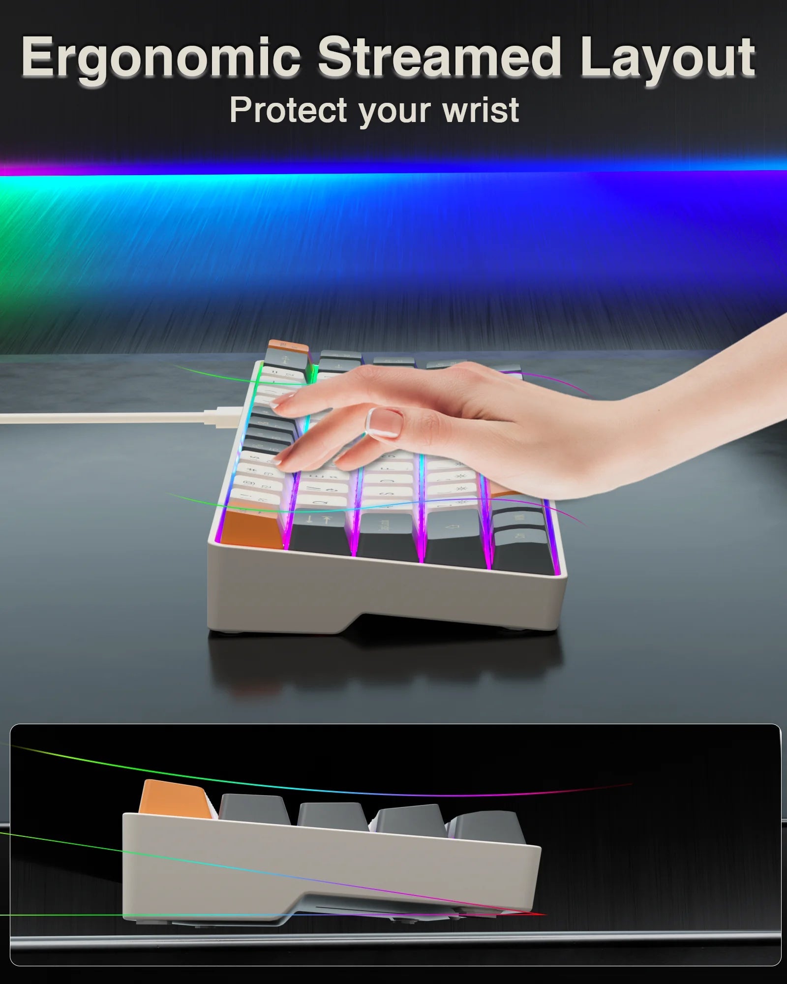 SOLAKAKA SK968 68 - Key RGB Gaming Keyboard with N - Key Rollover and compact design. - Zevon