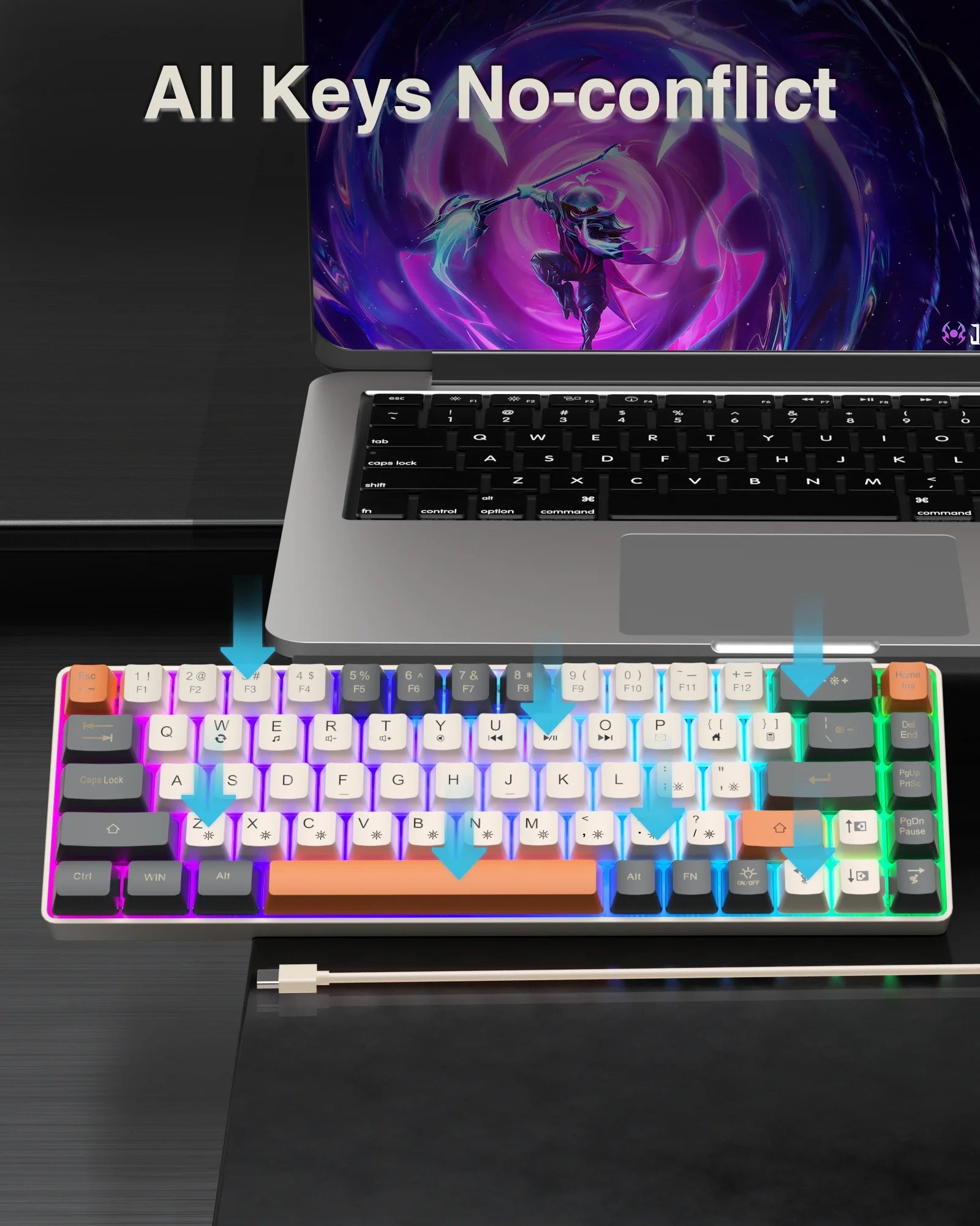 SOLAKAKA SK968 68 - Key RGB Gaming Keyboard with N - Key Rollover and compact design. - Zevon