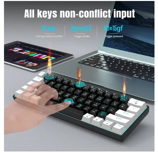 UHM 60% Wired Mechanical Gaming Keyboard with RGB backlight, blue switches, multimedia keys, and compact waterproof design. - Zevon
