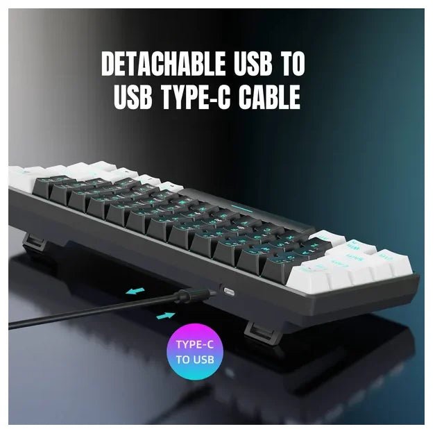 UHM 60% Wired Mechanical Gaming Keyboard with RGB backlight, blue switches, multimedia keys, and compact waterproof design. - Zevon