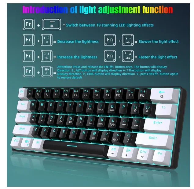 UHM 60% Wired Mechanical Gaming Keyboard with RGB backlight, blue switches, multimedia keys, and compact waterproof design. - Zevon