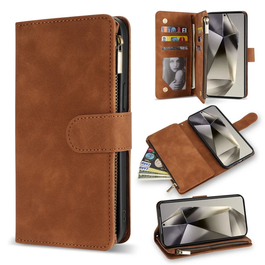 Wallet Multi - card Zipper Kickstand Magnetic Flip Leather Case For Samsung Galaxy S24 Ultra S23 FE S22 Plus A14 A15 A53 A54 A55 - Zevon