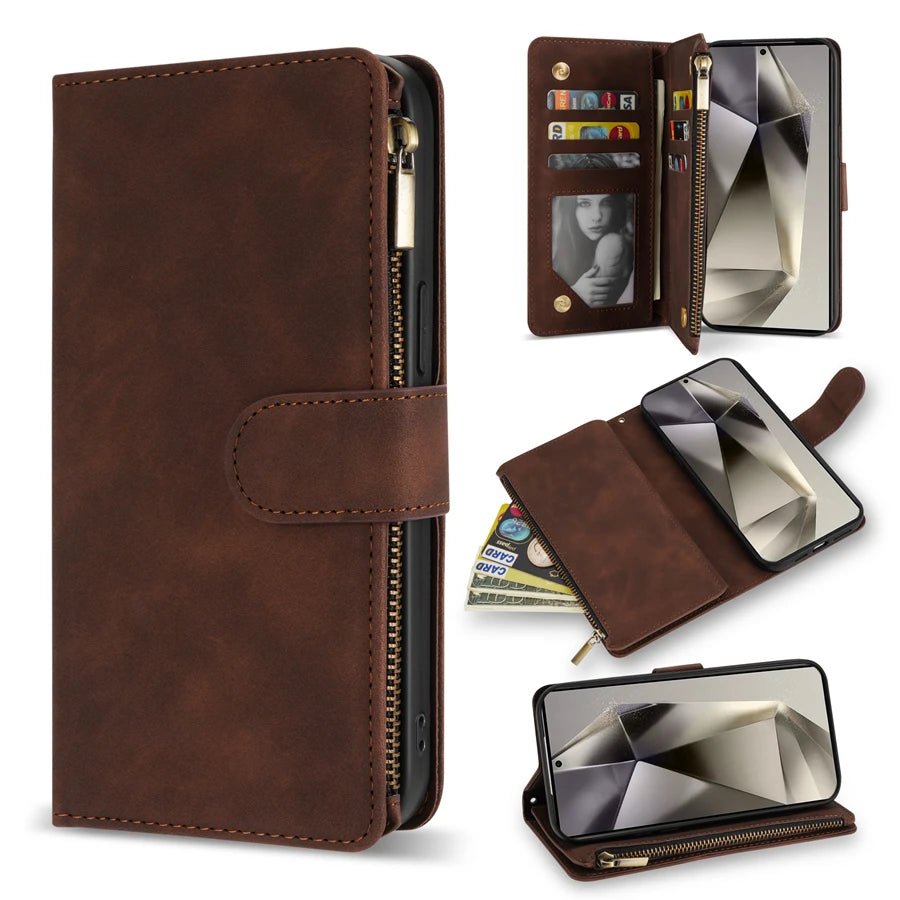 Wallet Multi - card Zipper Kickstand Magnetic Flip Leather Case For Samsung Galaxy S24 Ultra S23 FE S22 Plus A14 A15 A53 A54 A55 - Zevon