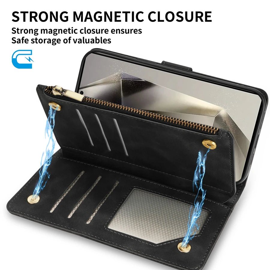 Wallet Multi - card Zipper Kickstand Magnetic Flip Leather Case For Samsung Galaxy S24 Ultra S23 FE S22 Plus A14 A15 A53 A54 A55 - Zevon