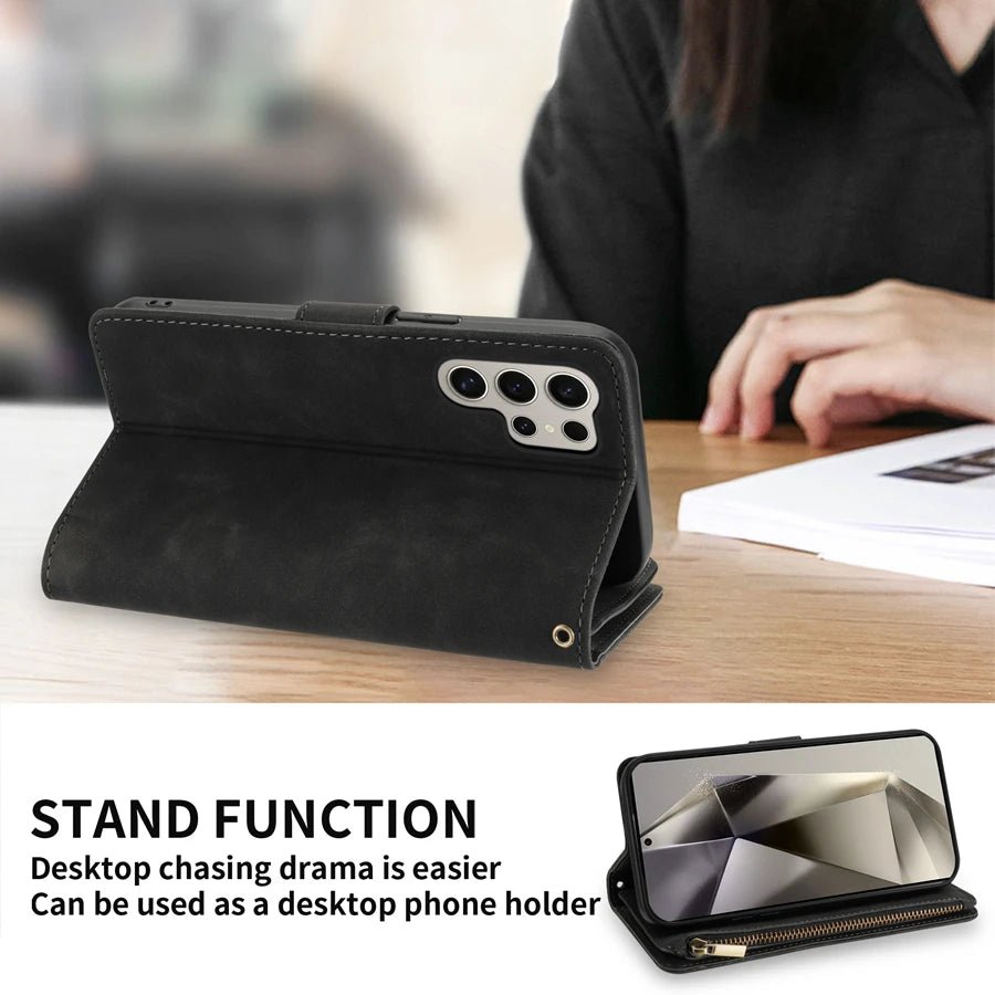 Wallet Multi - card Zipper Kickstand Magnetic Flip Leather Case For Samsung Galaxy S24 Ultra S23 FE S22 Plus A14 A15 A53 A54 A55 - Zevon