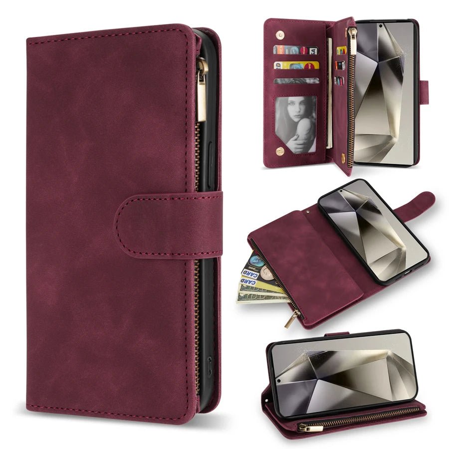 Wallet Multi - card Zipper Kickstand Magnetic Flip Leather Case For Samsung Galaxy S24 Ultra S23 FE S22 Plus A14 A15 A53 A54 A55 - Zevon