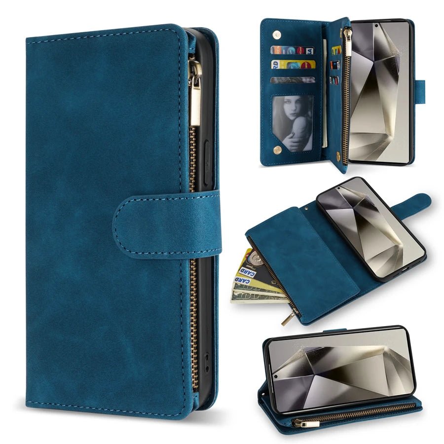 Wallet Multi - card Zipper Kickstand Magnetic Flip Leather Case For Samsung Galaxy S24 Ultra S23 FE S22 Plus A14 A15 A53 A54 A55 - Zevon