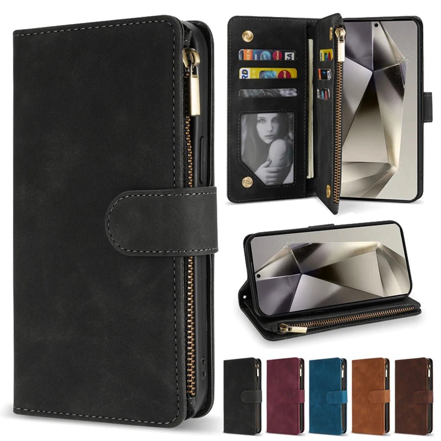Wallet Multi - card Zipper Kickstand Magnetic Flip Leather Case For Samsung Galaxy S24 Ultra S23 FE S22 Plus A14 A15 A53 A54 A55 - Zevon