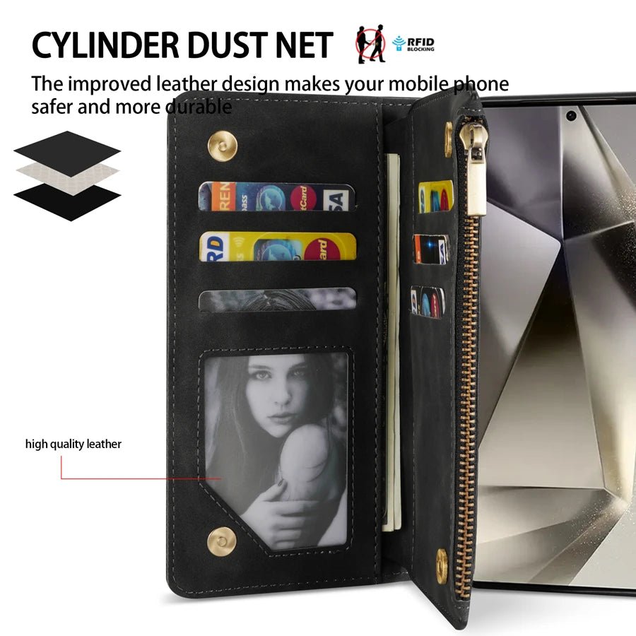 Wallet Multi - card Zipper Kickstand Magnetic Flip Leather Case For Samsung Galaxy S24 Ultra S23 FE S22 Plus A14 A15 A53 A54 A55 - Zevon