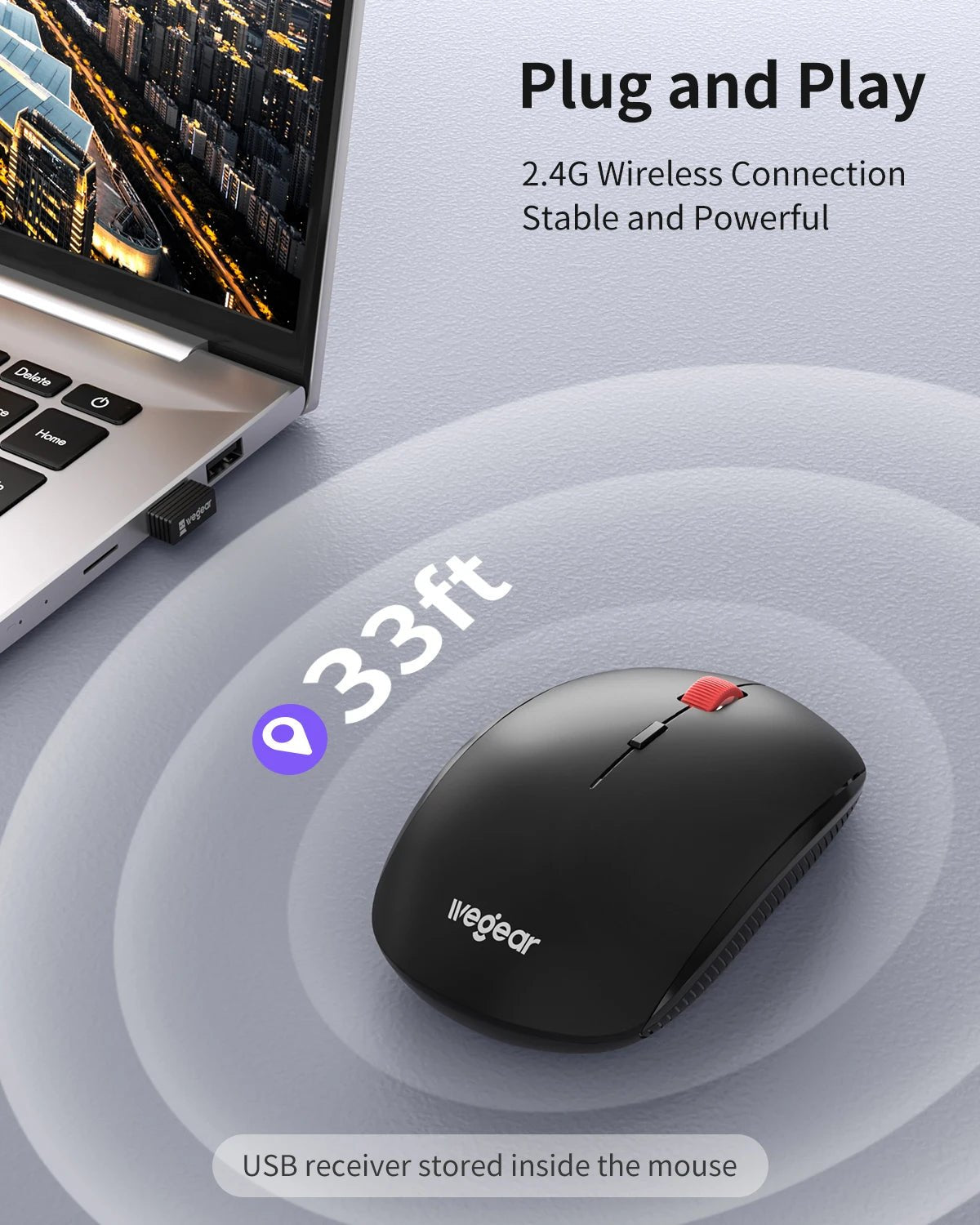 WeGear Wireless Mouse – 2.4G Slim Mini, 4000 DPI Adjustable, Ergonomic Portable Optical Mouse - Zevon