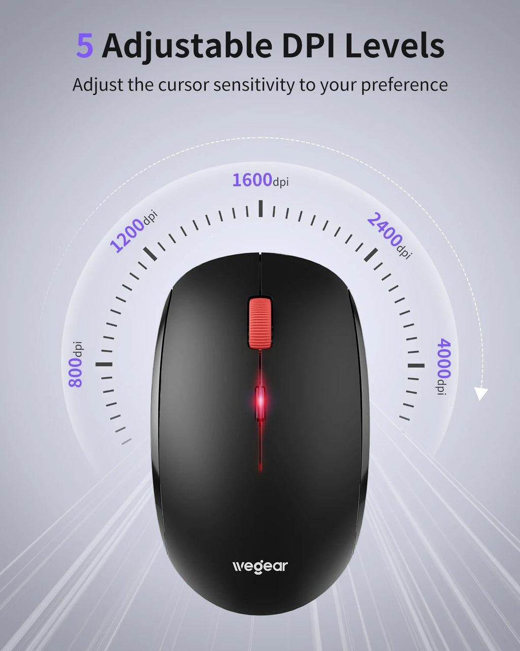 WeGear Wireless Mouse – 2.4G Slim Mini, 4000 DPI Adjustable, Ergonomic Portable Optical Mouse - Zevon