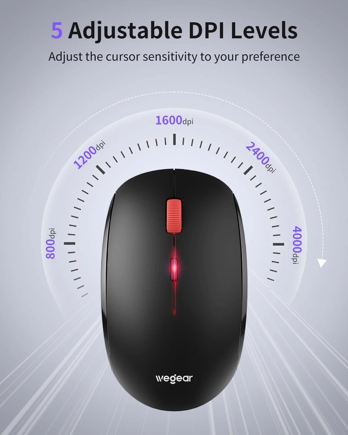 WeGear Wireless Mouse – 2.4G Slim Mini, 4000 DPI Adjustable, Ergonomic Portable Optical Mouse - Zevon