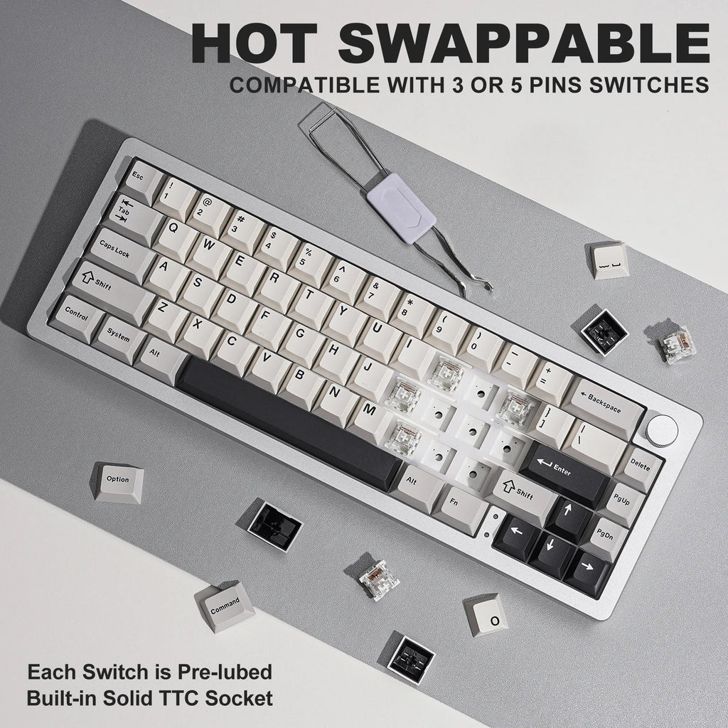 YUNZII AL66 66 - Key RGB Mechanical Gaming Keyboard with CNC aluminum knob, hot - swap switches, gasket mount, and tri - mode connectivity (Bluetooth, 2.4G wireless, wired). - Zevon