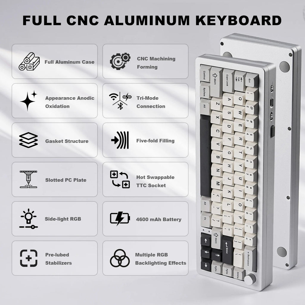 YUNZII AL66 66 - Key RGB Mechanical Gaming Keyboard with CNC aluminum knob, hot - swap switches, gasket mount, and tri - mode connectivity (Bluetooth, 2.4G wireless, wired). - Zevon