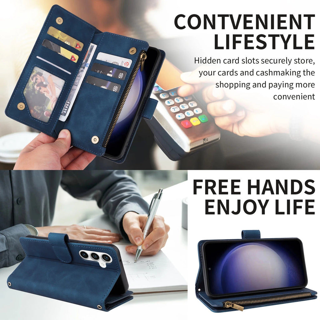 Zipper Crossbody Leather Wallet Case for Samsung Galaxy A56 A36 A26 A16 A06 A55 A35 A25 A07 A17 Flip Cover Multi - Functional Bags - Zevon