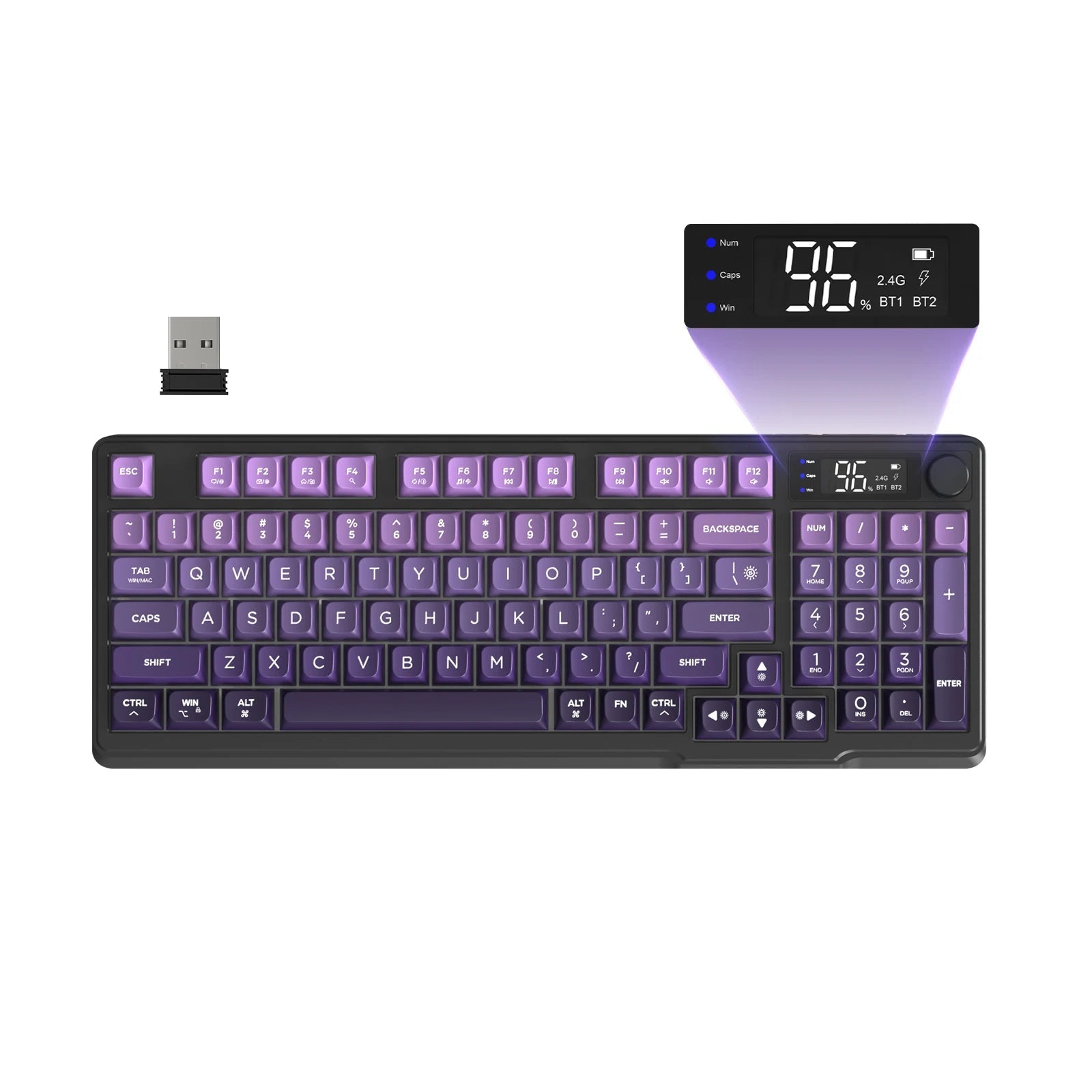 ZIYOU LANG Wireless Gaming Keyboard with Display Screen & Knob, Bluetooth/2.4GHz Quiet Membrane Keyboard, 3000mAh Rechargeable - Zevon