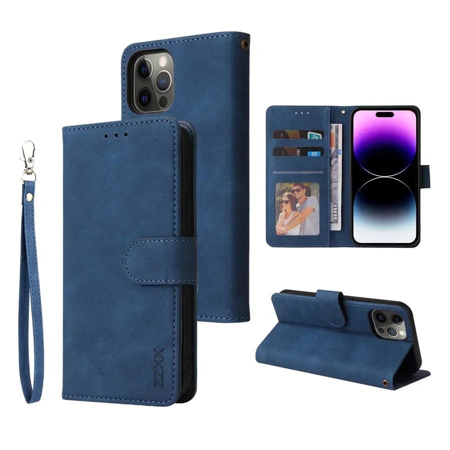 ZZXX Leather Wallet Phone Case For iPhone Air 17 Pro Max 16e 16 Plus 15 Magnetic Flip Card Slot Bracket Holder Cover - Zevon
