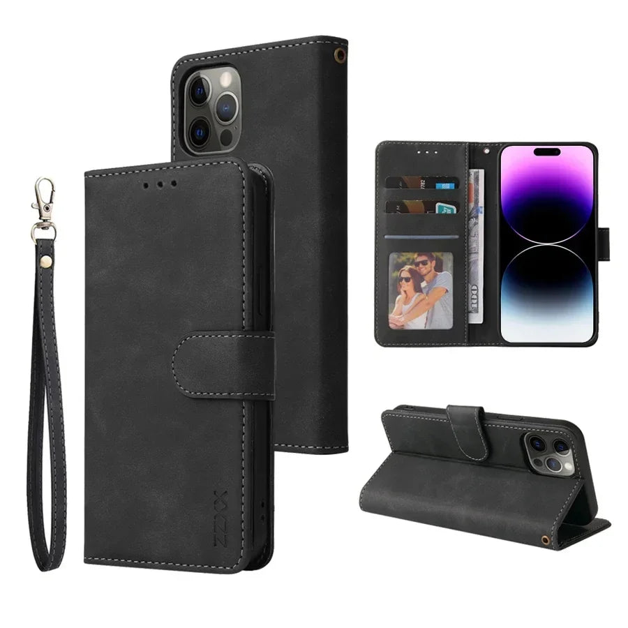 ZZXX Leather Wallet Phone Case For iPhone Air 17 Pro Max 16e 16 Plus 15 Magnetic Flip Card Slot Bracket Holder Cover - Zevon