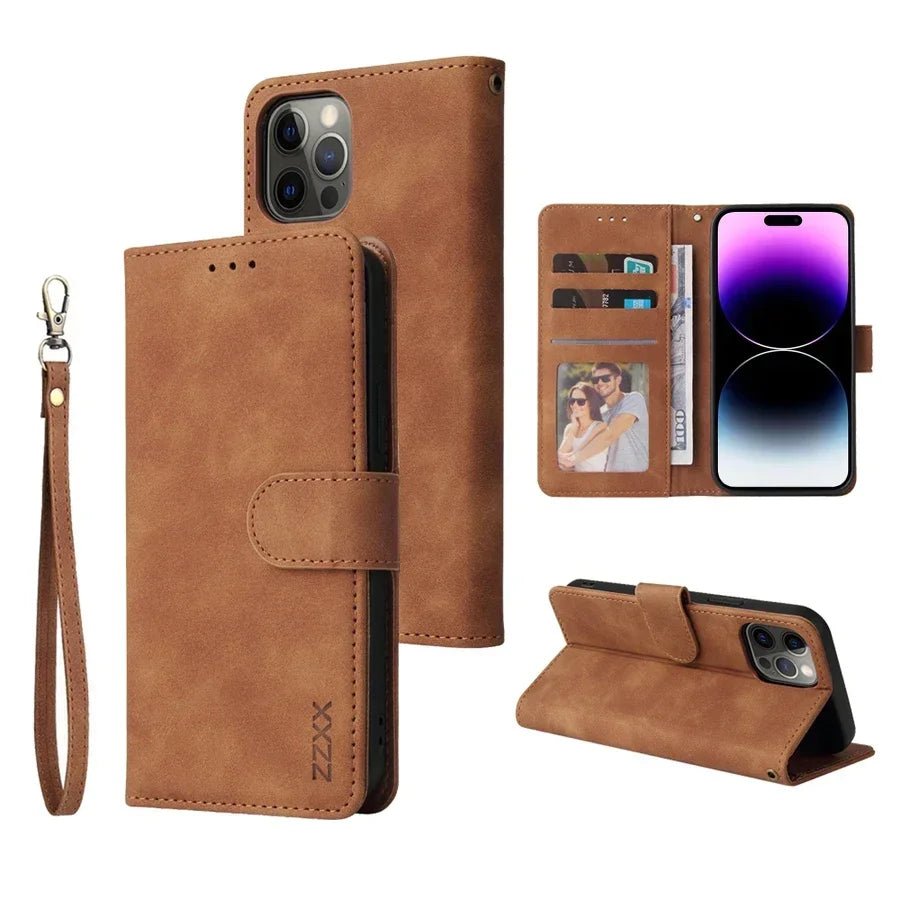 ZZXX Leather Wallet Phone Case For iPhone Air 17 Pro Max 16e 16 Plus 15 Magnetic Flip Card Slot Bracket Holder Cover - Zevon