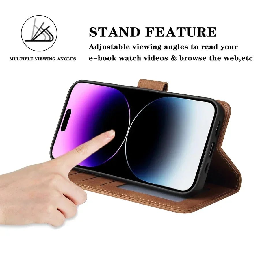 ZZXX Leather Wallet Phone Case For iPhone Air 17 Pro Max 16e 16 Plus 15 Magnetic Flip Card Slot Bracket Holder Cover - Zevon
