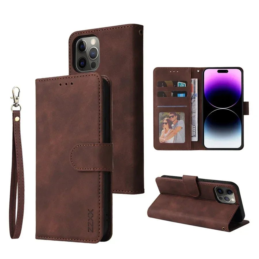 ZZXX Leather Wallet Phone Case For iPhone Air 17 Pro Max 16e 16 Plus 15 Magnetic Flip Card Slot Bracket Holder Cover - Zevon
