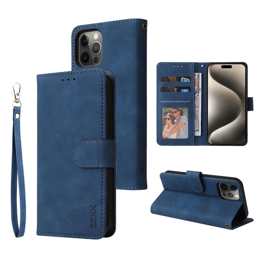 ZZXX Wallet Card Slot Holder Magnetic Flip Leather Case For iPhone 15 Pro Max 14 Plus 13 Mini 12 11 X XS XR SE 2022 8 7 6s Cover - Zevon