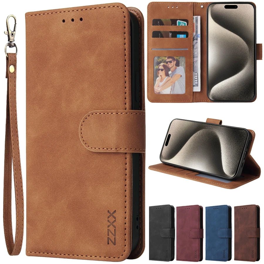 ZZXX Wallet Card Slot Holder Magnetic Flip Leather Case For iPhone 15 Pro Max 14 Plus 13 Mini 12 11 X XS XR SE 2022 8 7 6s Cover - Zevon
