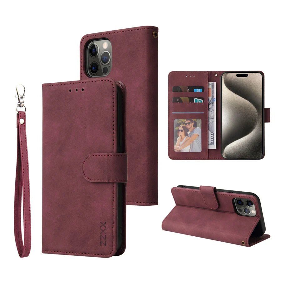 ZZXX Wallet Card Slot Holder Magnetic Flip Leather Case For iPhone 15 Pro Max 14 Plus 13 Mini 12 11 X XS XR SE 2022 8 7 6s Cover - Zevon